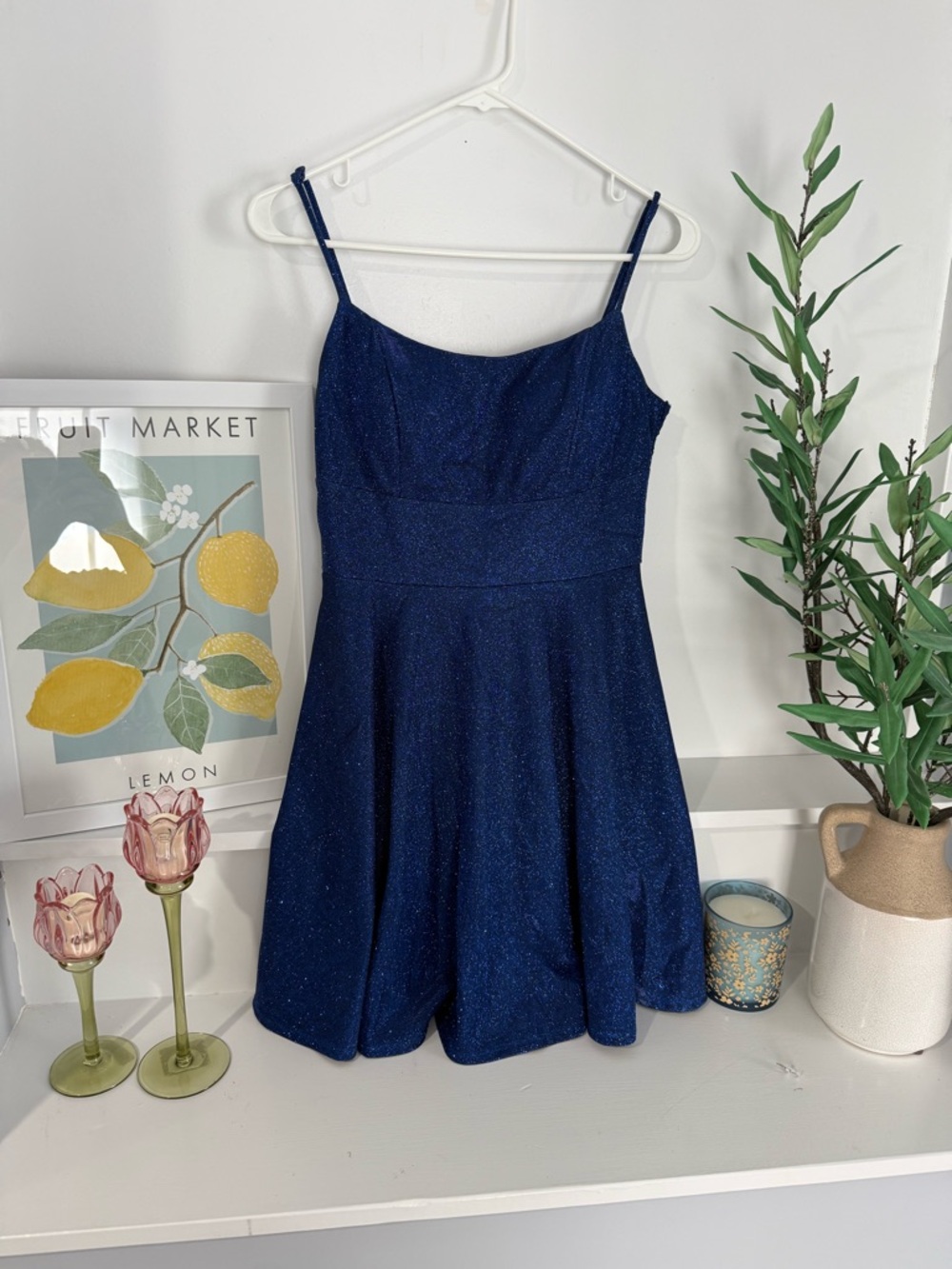 Sparkling Navy Blue Spaghetti Strap Homecoming Dress
